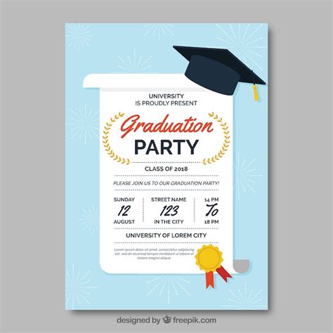 Classic graduation invitation template with flat design | Free Vector