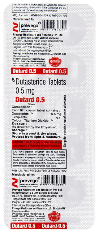 Dutard 05 Mg Tablet 10 - Uses, Side Effects, Dosage, Price | Truemeds
