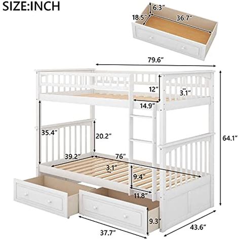 Twin Over Twin Wood Bunk Bed with 2 Storage Drawers | Ubuy India