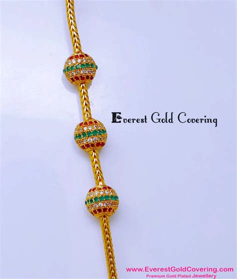 Buy Gold Plated Multi Stone Balls Mugappu Chain for Ladies