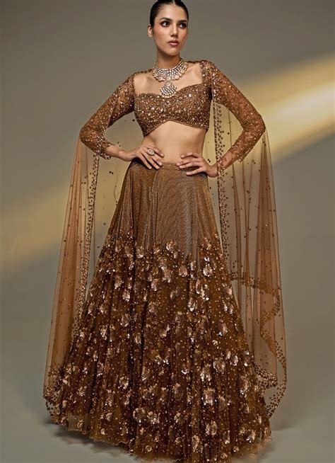 Gold Sequinned Bridal Lehenga Set - Prevasu- Fabilicious Fashion