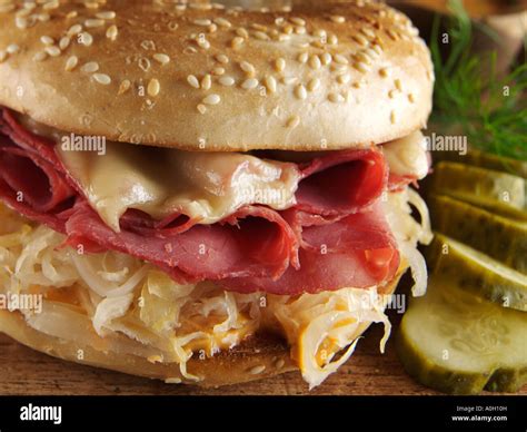 Corned beef Reuben bagel Stock Photo - Alamy