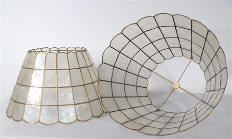 Pair of Vintage Capiz Shell Table Floor Lamp Shades For Sale at 1stDibs