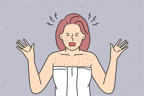 몸에 알레르기로 괴로워하는 성난 여자 | 프리미엄 벡터