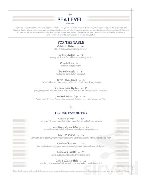 Sea Level NC menu in Charlotte, North Carolina, USA