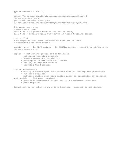 Image result for Level Two Gym Instructor Course