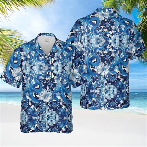 Octopus Blue Hawaiian Shirt, Ocean Aloha Shirt Unisex, Octopus Hawaiian ...