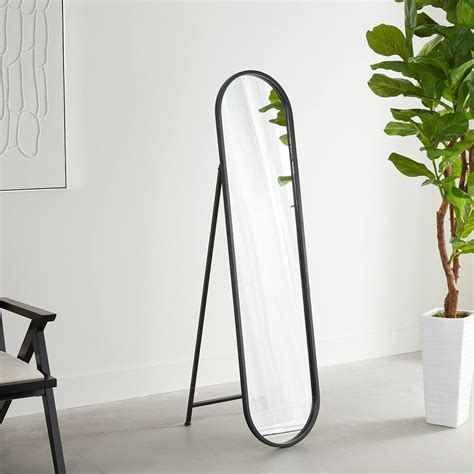 Oval Black Metal Floor Mirror, 15x61
