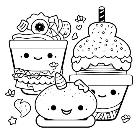 Niedliche Fast-Food-Malvorlagen in Schwarz und Weiß für Kinder und ...