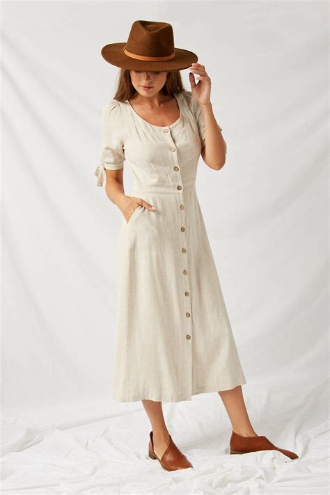 Linen Button-Down Midi Dress | Mini dress with sleeves, Denim midi ...
