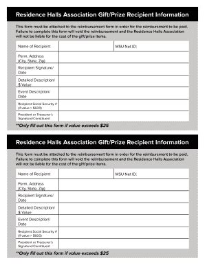 Fillable Online rha msu Gift Prize bFormb - RHA - rha msu Fax Email ...