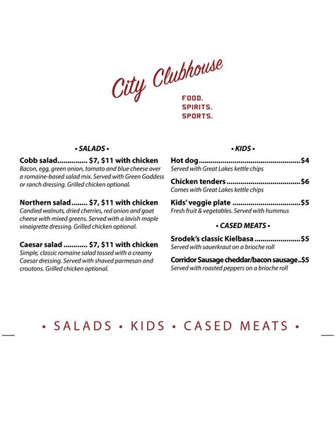 Menu at Detroit City Fieldhouse pub & bar, Detroit