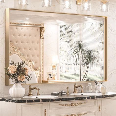 Keonjinn Gold Bathroom Mirror 48" x 30" Gold Trimmed Bathroom Wall ...