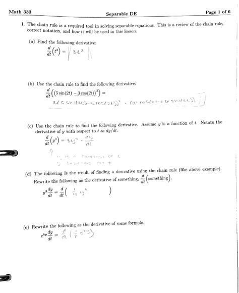 Seperable DE - Worksheet on separable differential equations lesson ...