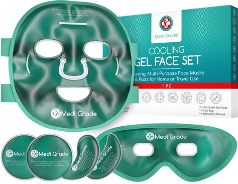 Medi Grade Cooling Eye and Face Mask, Freezable Cold Gel Mask Set for ...