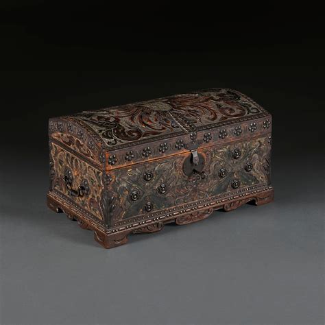 A 19th Century Spanish Tooled Leather Domed Casket For Sale at 1stDibs