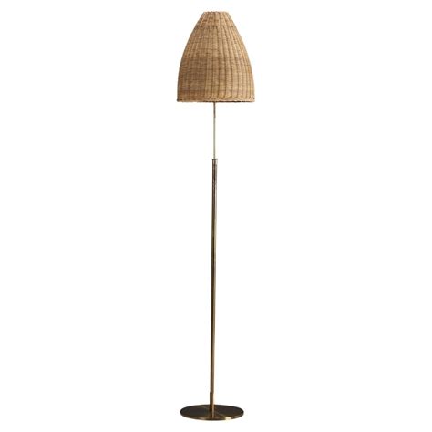 H.W. Armatur, Adjustable Floor Lamp, Brass, Rattan, Sweden, 1950s For ...
