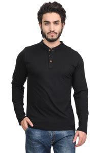 KALT Solid Men Henley Neck Black T-Shirt - Buy Black KALT Solid Men ...