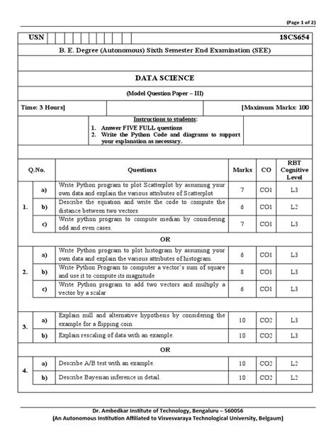 Image result for Data Science Using Python Question Paper