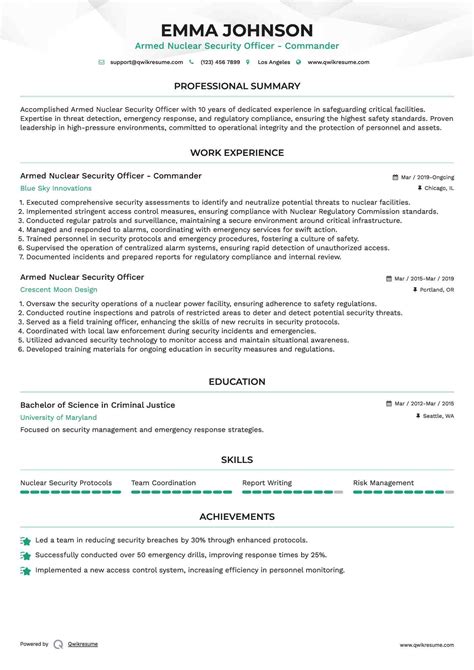10+ Armed Nuclear Security Officer Resume Samples & Templates for 2025