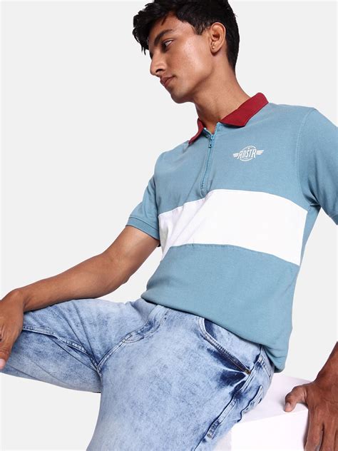 The Roadster Lifestyle Co. Men Pure Cotton Colourblocked Polo Collar T ...