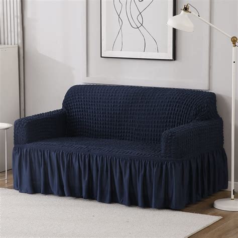 Beautiful Navy Blue Turkish Bubble Frill Sofa Cover Set | Elastic & Non ...