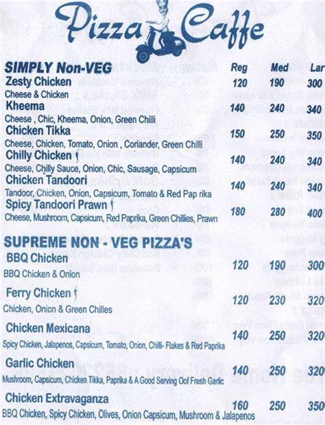 Menu at Pizza Cafe, Hyderabad, Old MIG Plot 2353