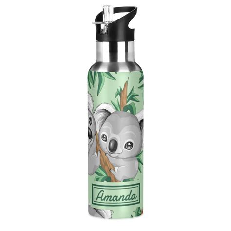 Koala Cute On Green Sport Water Bottle with Straw Lid Leakproof Kids ...