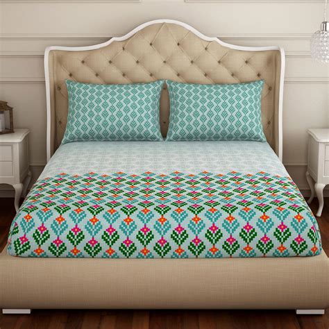 Buy SPACES Atrium Plus Cotton 144TC Printed 3Pcs Fitted King Bedsheet ...