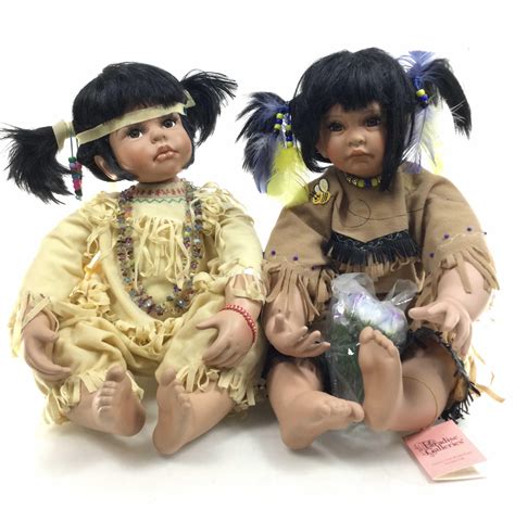 Lot - (2pc) Porcelain Native American Dolls