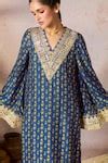 Buy Blue Silk Embroidery, Sequins V-neck Pixie Dust Print Tunic With ...
