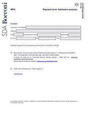 Fillable Online nadmissions sdabocconi MPA Payment form: Admission ...
