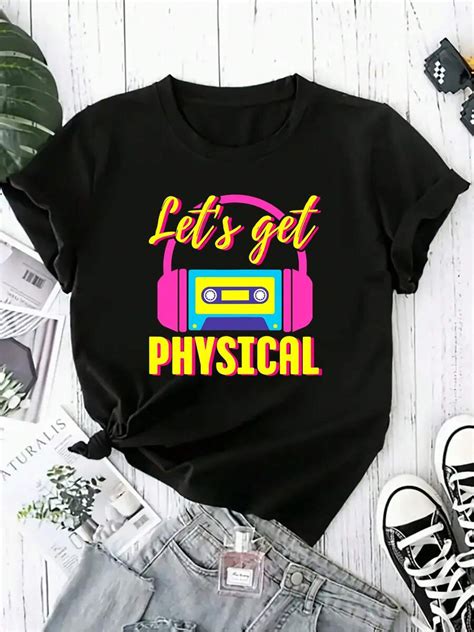 Lets Get Physical Graphic T-Shirt For Women - Casual Polyester Knit ...