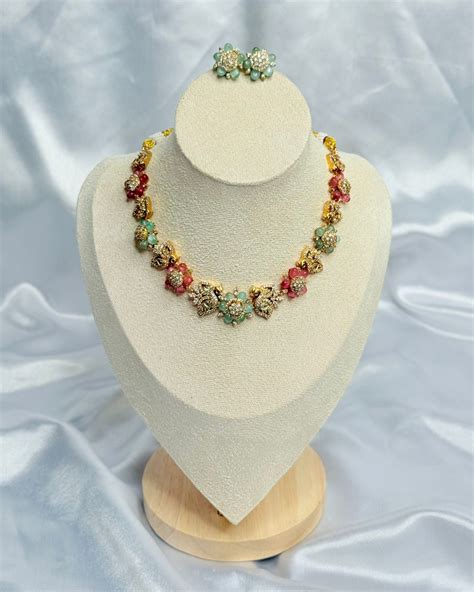 Premium Stone Flower Necklace Set | Code : 209 – Ayviz