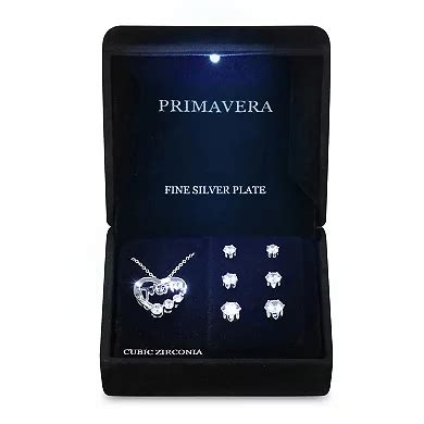Primavera Silver Plated Cubic Zirconia "Mom" Heart Pendant & Earring ...