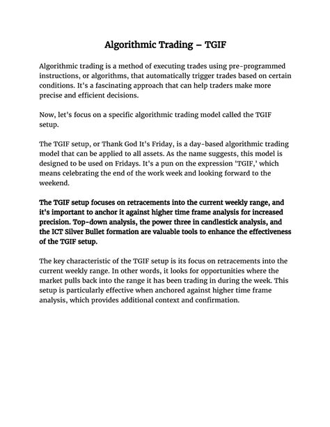 ICT TGIF - Algorithmic Trading – TGIF Algorithmic trading is a method ...