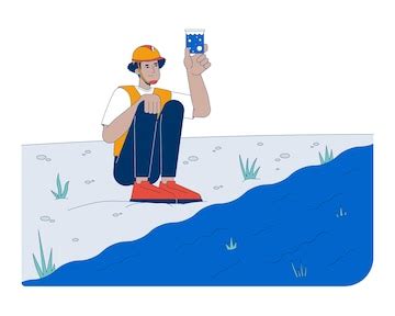 Premium Vector | Field worker testing river water quality cartoon flat ...