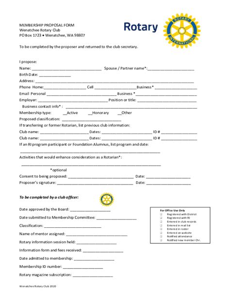 2020-2026 WA Wenatchee Rotary Club Membership Proposal Form Fill Online ...