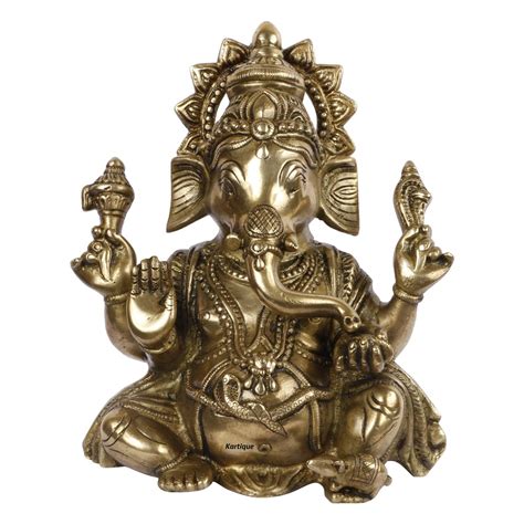 Buy Kartique Brass Lord Ganesha Murti in Blessing Posture with Trunk on ...