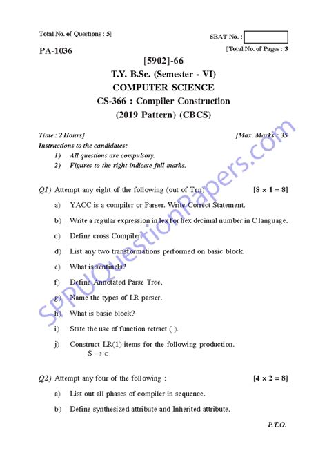 B.Sc. Computer Science (CS) Sem 6: Compiler Construction II Exam Nov ...
