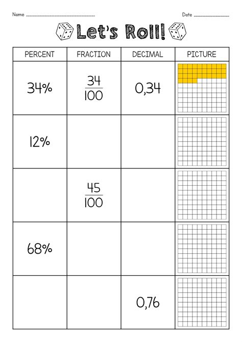 Image result for Fraction/Decimal Percent Chart Worksheet