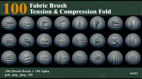 100 Fabric Brushes Tension and Compression Folds and Alpha VOL01 3D ...