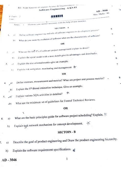 Software engineering question paper - B. Sixth Semester (Computer ...