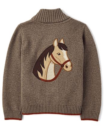 Kids Long Sleeve Embroidered Horse Cardigan - Highland Hills - BROWN ...