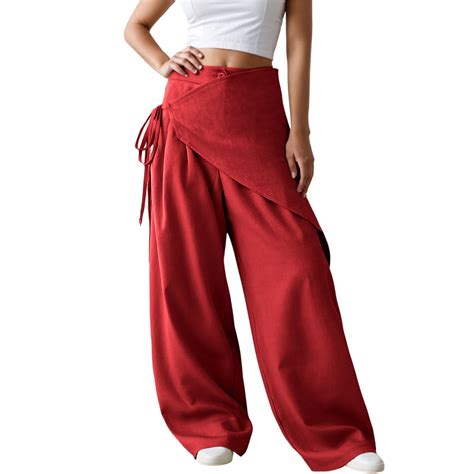 Casual Wide Leg Pants for Women Red Pants Women High Waisted Pants ...