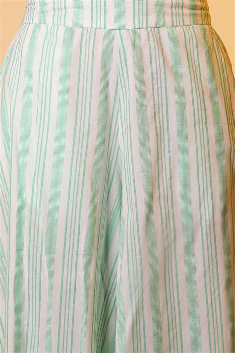 Buy White and Green Stripe Printed Flared Palazzo Pants Online for ...