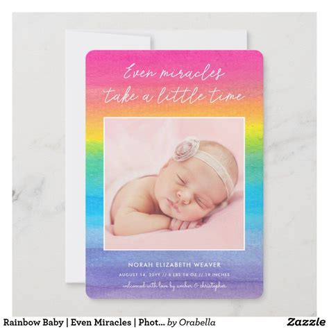 Rainbow Baby | Even Miracles | Photo Birth Announcement | Zazzle