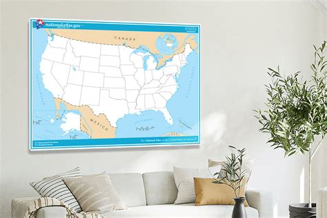 USA-National Atlas States Unlabeled Map, 2022 - Canvas Wrap