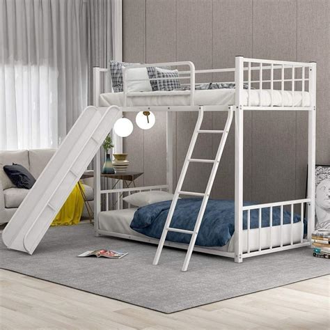 GOLD BIRD Metal Bunk Beds Twin Over Twin with Slide for Kids, Heavy ...