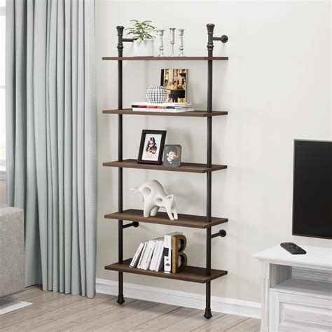 Buy Realyoo 5 Tier Industrial Bookshelf, Open Wall Mounted Ladder ...